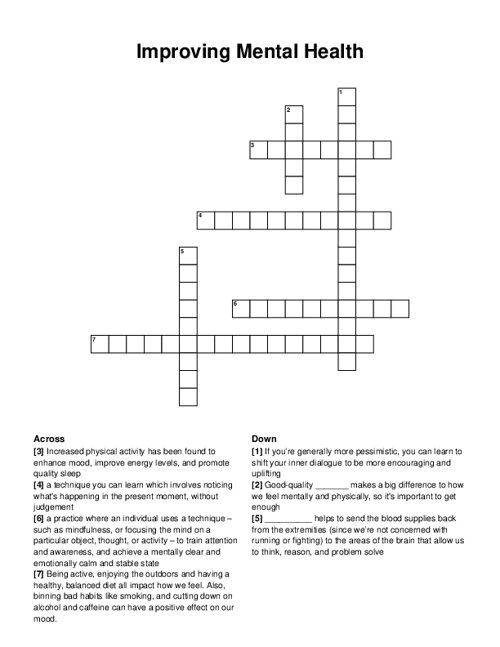 Improving Mental Health Crossword Puzzle