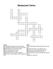 Restaurant Terms crossword puzzle