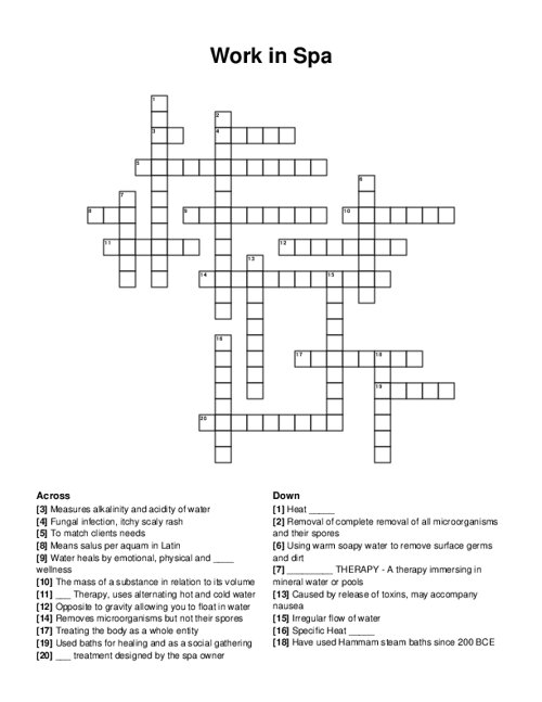 Work in Spa Crossword Puzzle