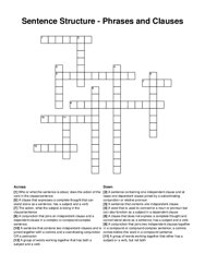 Sentence Structure - Phrases and Clauses crossword puzzle