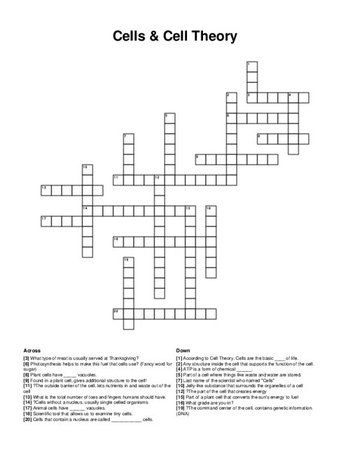 Cells & Cell Theory Crossword Puzzle