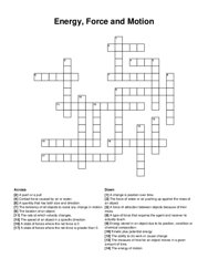 Energy, Force and Motion crossword puzzle