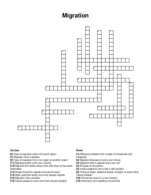 Migration Crossword Puzzle