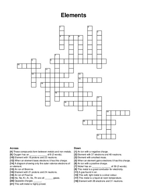 Elements Crossword Puzzle