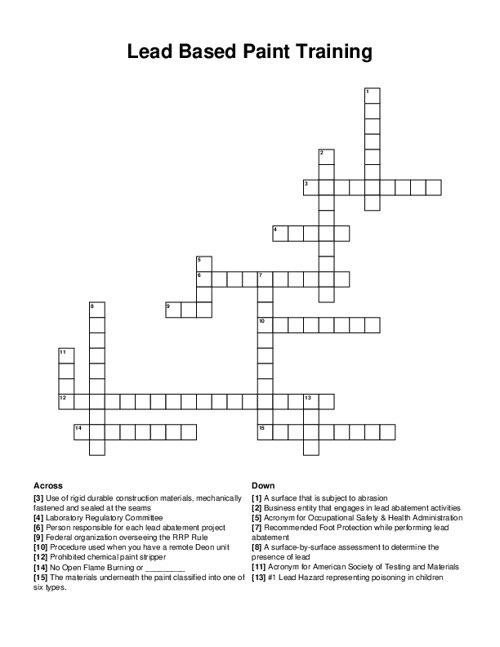 Lead Based Paint Training Crossword Puzzle