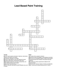 Lead Based Paint Training crossword puzzle