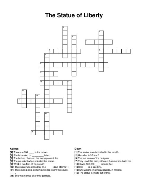 The Statue of Liberty Crossword Puzzle