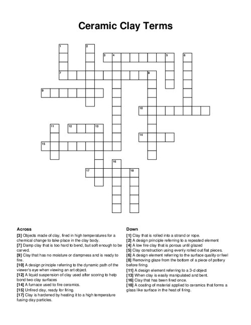 Ceramic Clay Terms Crossword Puzzle