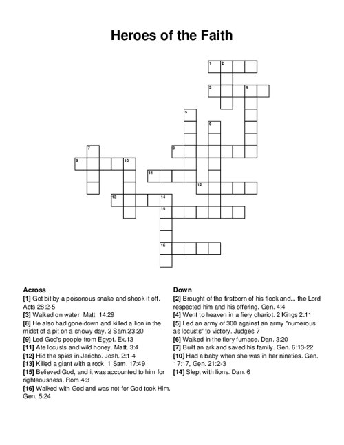 Heroes of the Faith Crossword Puzzle