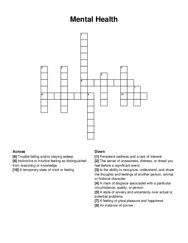 Mental Health crossword puzzle