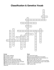 Classification & Genetics Vocab crossword puzzle