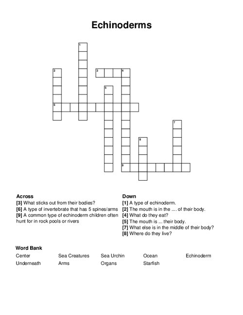 Echinoderms Crossword Puzzle