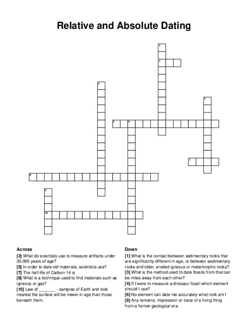 Relative and Absolute Dating Crossword Puzzle