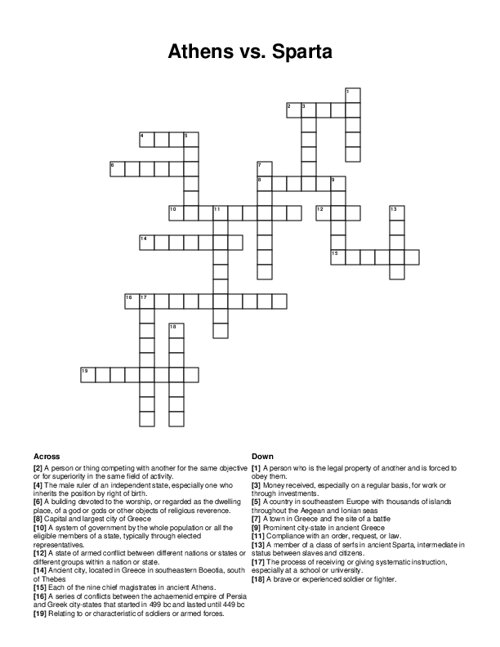 Athens vs. Sparta Crossword Puzzle
