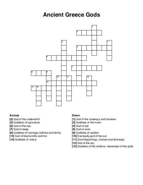 Ancient Greece Gods Crossword Puzzle