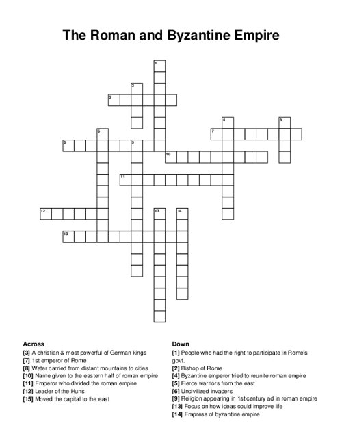 The Roman and Byzantine Empire Crossword Puzzle