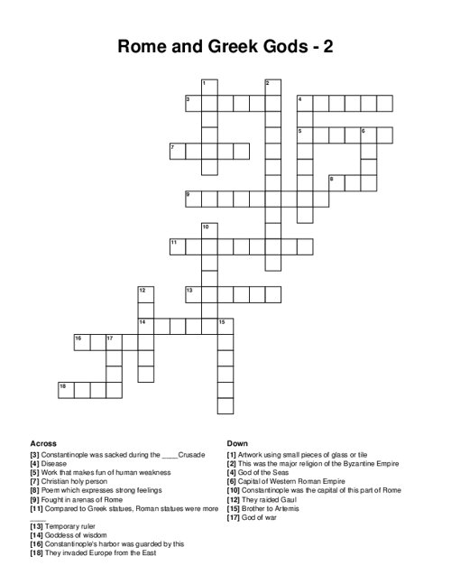 Rome and Greek Gods - 2 Crossword Puzzle
