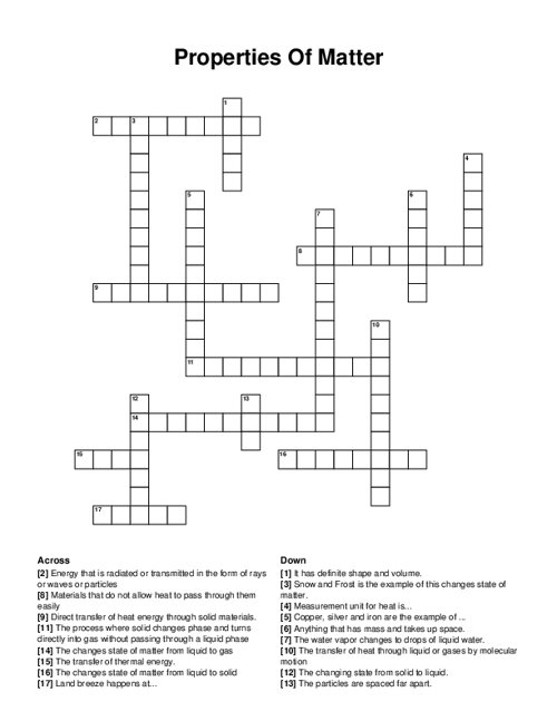 Properties Of Matter Crossword Puzzle