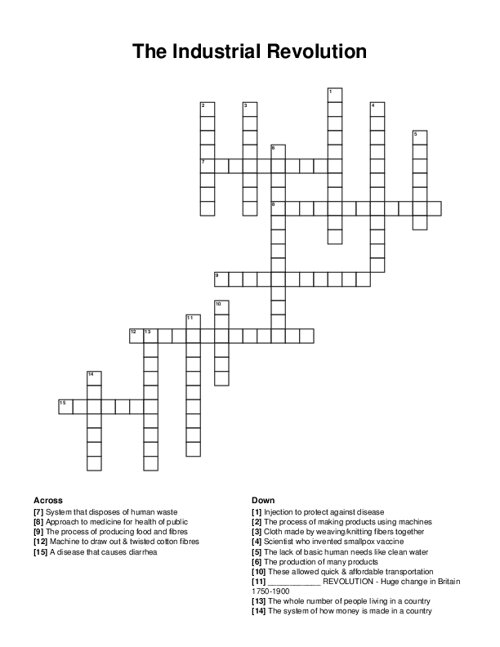 The Industrial Revolution Crossword Puzzle