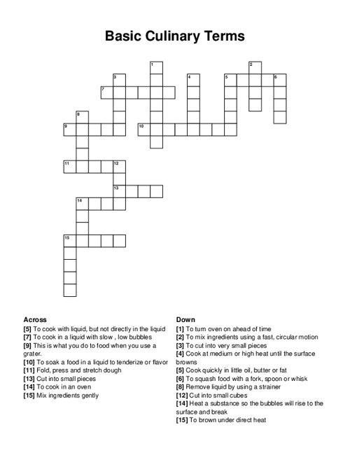 Basic Culinary Terms Crossword Puzzle