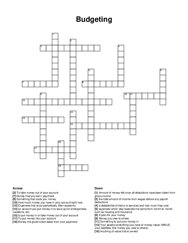 Budgeting crossword puzzle