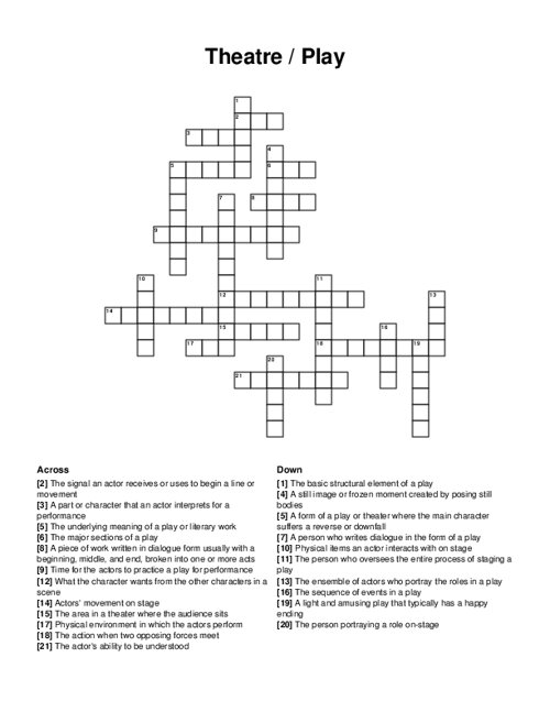 Theatre / Play Crossword Puzzle