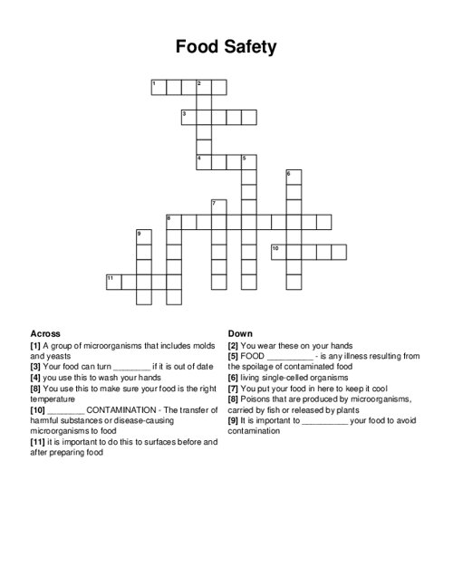 Food Safety Crossword Puzzle