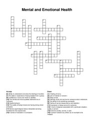 Mental and Emotional Health crossword puzzle
