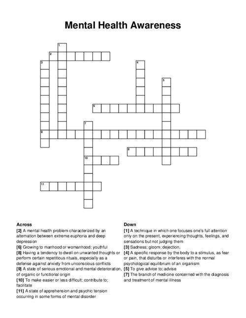 Mental Health Awareness Crossword Puzzle