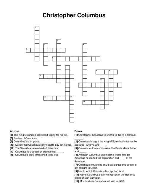 Christopher Columbus Crossword Puzzle