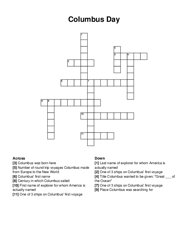 Columbus Day crossword puzzle