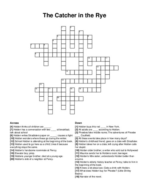 The Catcher in the Rye Crossword Puzzle