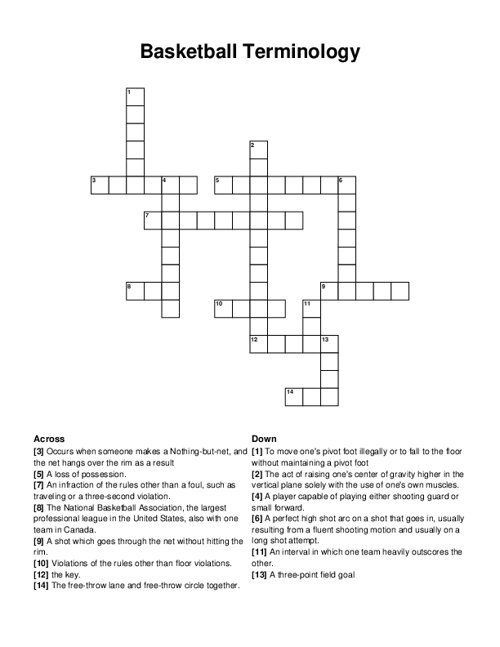 Basketball Crossword Puzzle Basketball Crossword Puzzle