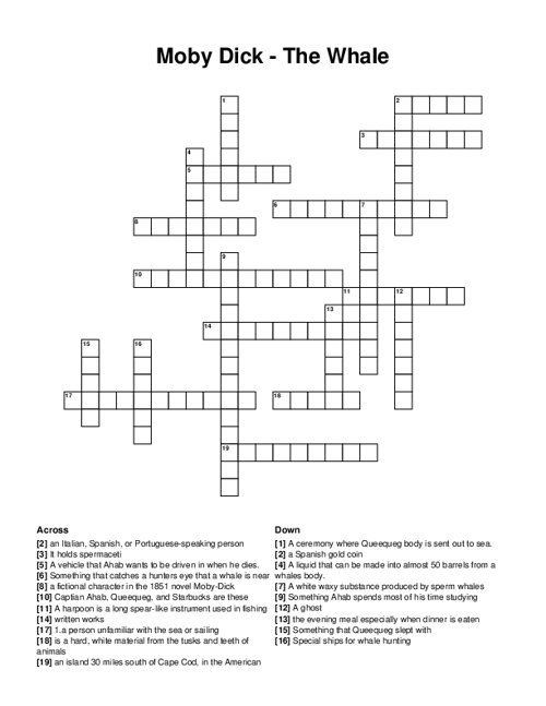 Moby Dick - The Whale Crossword Puzzle