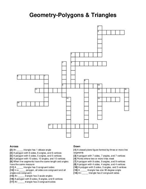 Geometry-Polygons & Triangles Crossword Puzzle