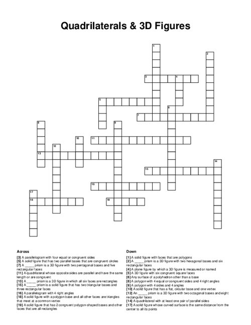Quadrilaterals & 3D Figures Crossword Puzzle