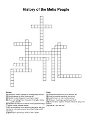 History of the Métis People crossword puzzle