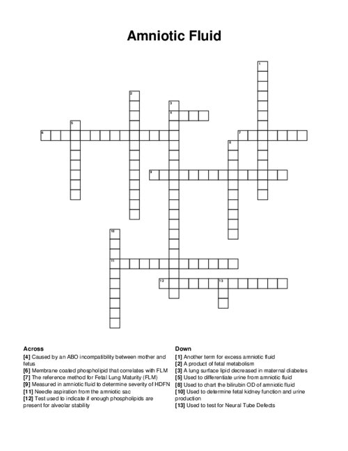 Amniotic Fluid Crossword Puzzle