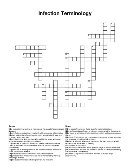 Infection Terminology Crossword Puzzle
