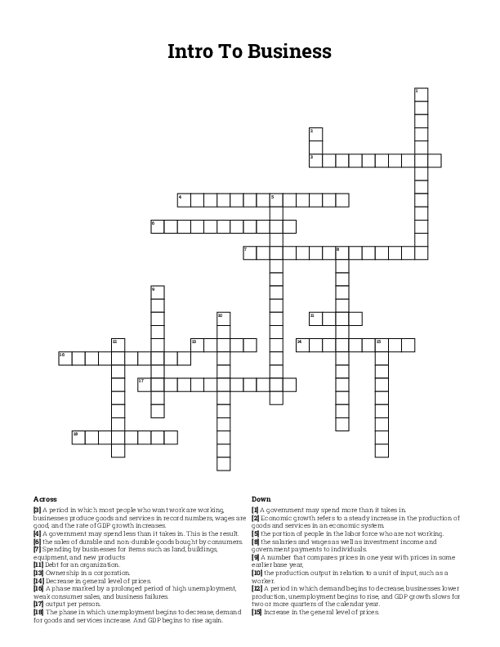 Intro To Business Crossword Puzzle