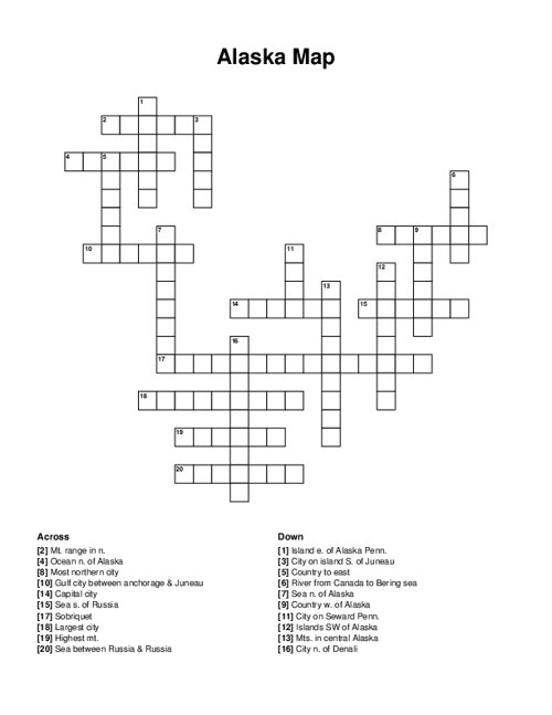 Alaska Map Crossword Puzzle