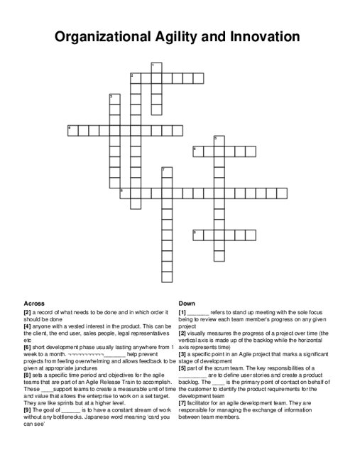 Organizational Agility and Innovation Crossword Puzzle