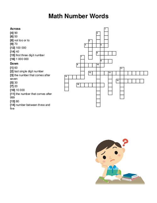 Math Number Words Crossword Puzzle