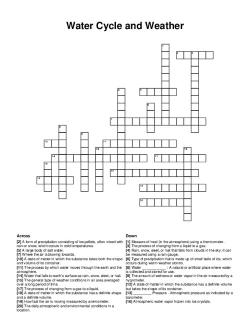 Water Cycle and Weather Crossword Puzzle