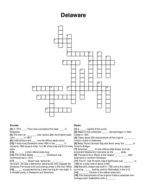 Delaware Crossword Puzzle
