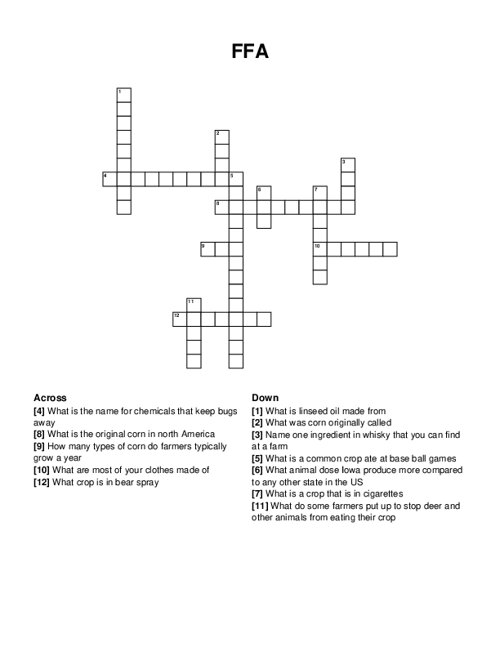 National FFA Organization Crossword Puzzle