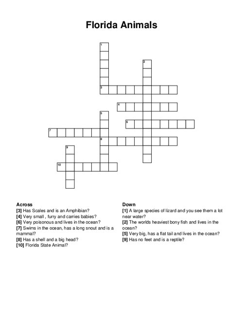 Florida Animals Crossword Puzzle