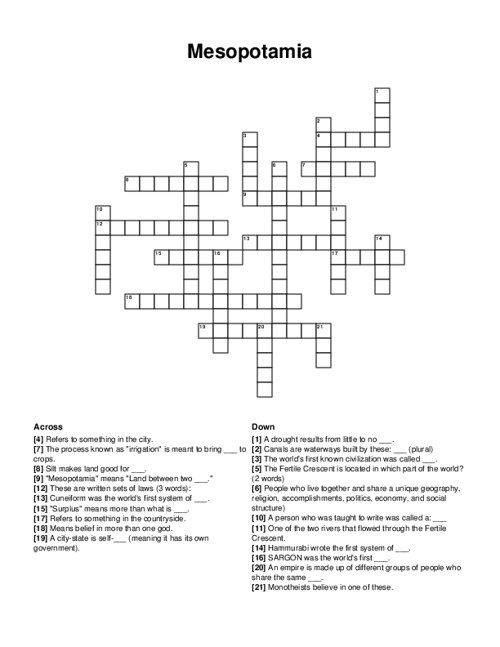 Mesopotamia Crossword Puzzle