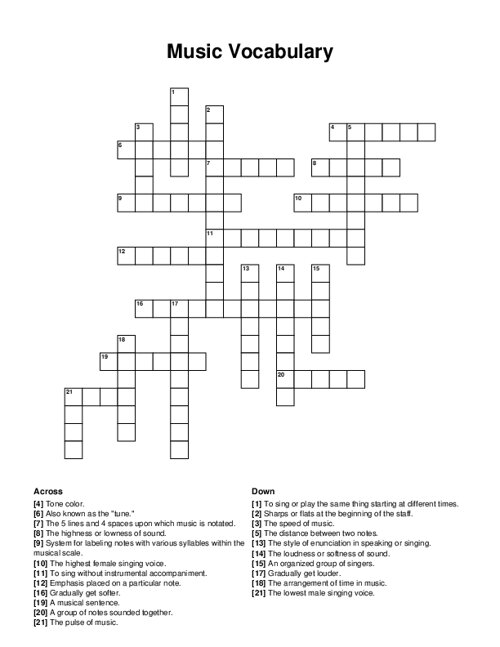 Music Vocabulary Crossword Puzzle