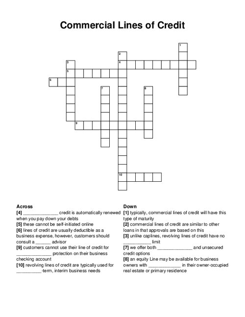 Commercial Lines of Credit Crossword Puzzle